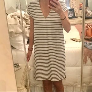 Madewell blue ivory striped sleeveless V dress XS